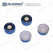 Крышки 20mm Open Top Bi-Metallic Crimp Cap (8mm hole) Blue & Silver with 20mm Natural PTFE/Natural Silicone Septa 3mm Thick. 100pcs/pk, ALWSCI