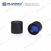 15-415 Black Closed Top PP Cap with Blue PTFE/White Silicone Septa 1.5mm Thick. 250pcs/pk.